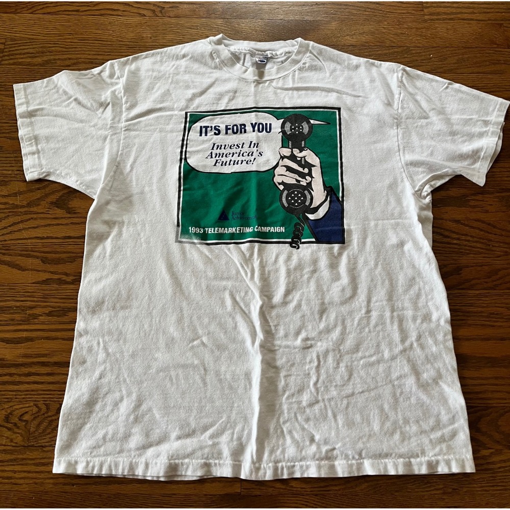 Vintage 1993 Hanes Beefy-T Junior Achievement Pop Art Graphic T-Shirt XL White